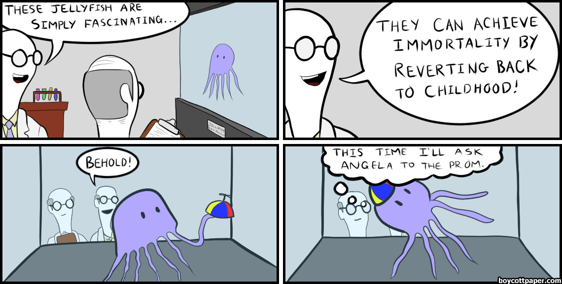 In a lab, jellyfish can demonstrate biological immortality.